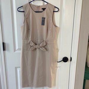 Ann Taylor Tan Midi Dress with Bow Detail